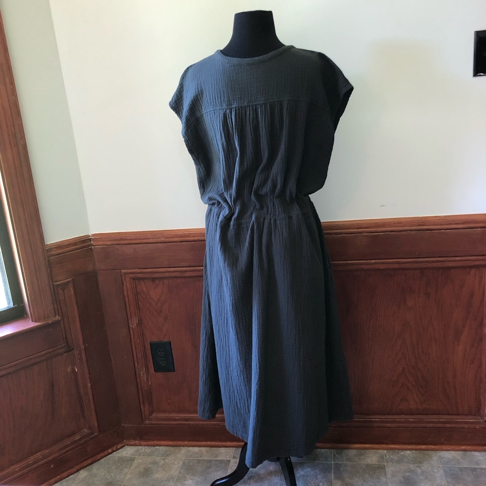 Pact Organic Cotton Coastal Double Gauze Tie Waist Midi Dress - Picture 7 of 8